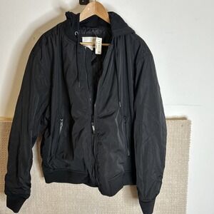 Aeropostale Black Bomber Hooded Jacket Sz L